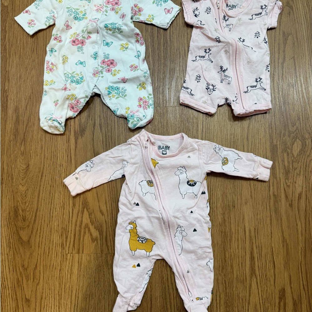 New Born Baby Footies Set - Pink, White, and Yellow